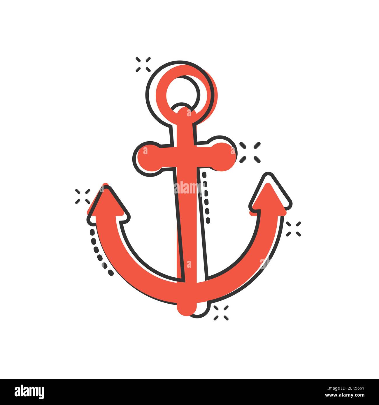 Boat anchor icon in comic style. Vessel hook cartoon vector illustration on white isolated background. Ship equipment splash effect business concept. Stock Vector