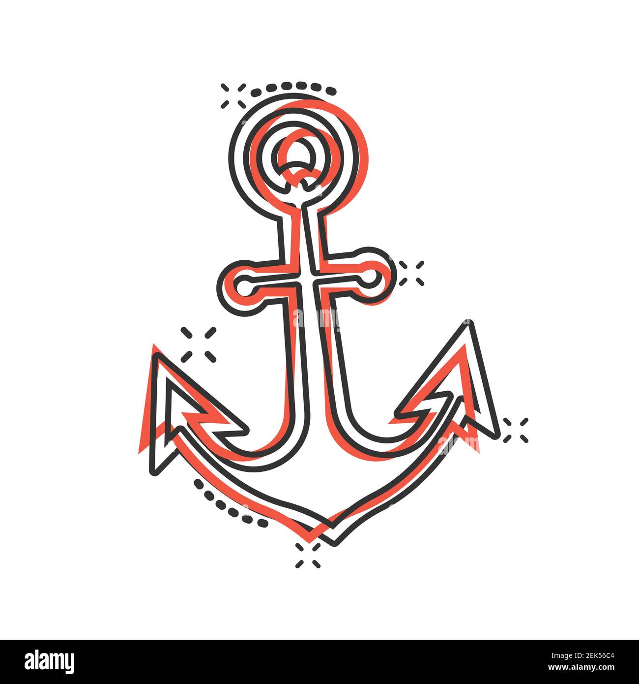 Boat anchor icon in comic style. Vessel hook cartoon vector illustration on white isolated background. Ship equipment splash effect business concept. Stock Vector