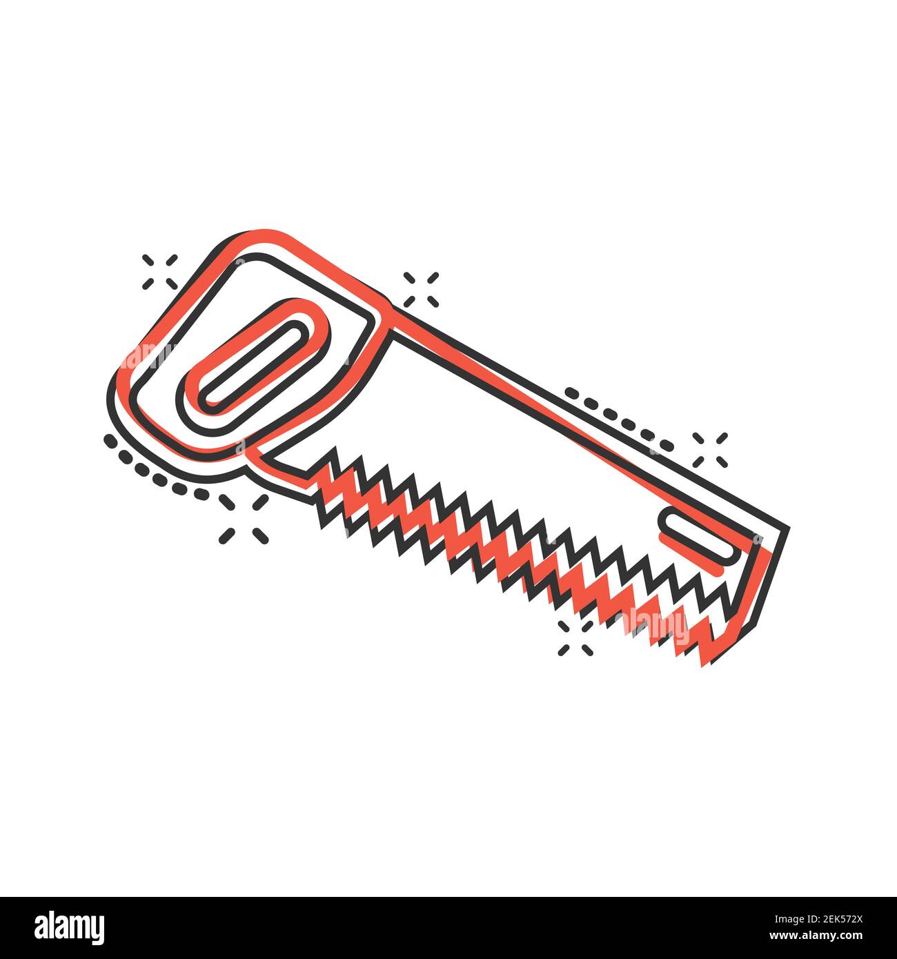 Saw blade icon in comic style. Working tools cartoon vector illustration on white isolated background. Hammer splash effect business concept. Stock Vector