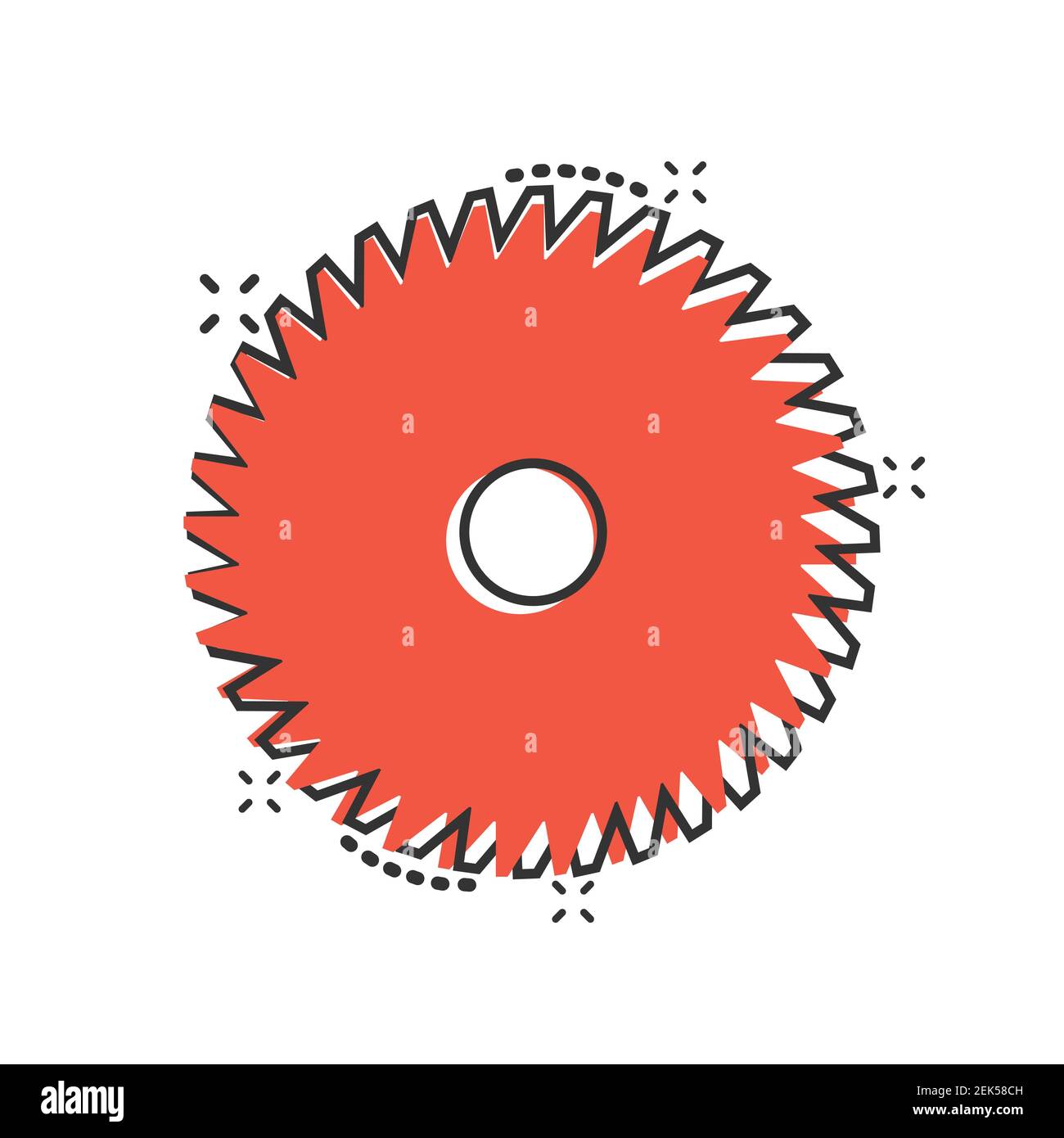 Saw blade icon in comic style. Circular machine cartoon vector illustration on white isolated background. Rotary disc splash effect business concept. Stock Vector