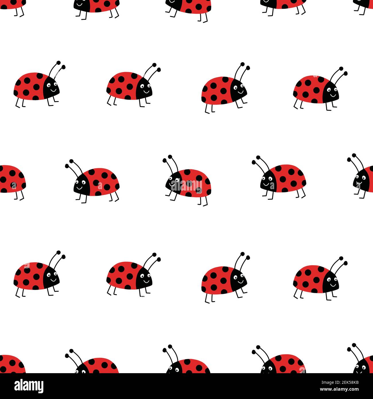 Seamless ladybug vector background. Flat red Ladybugs on white