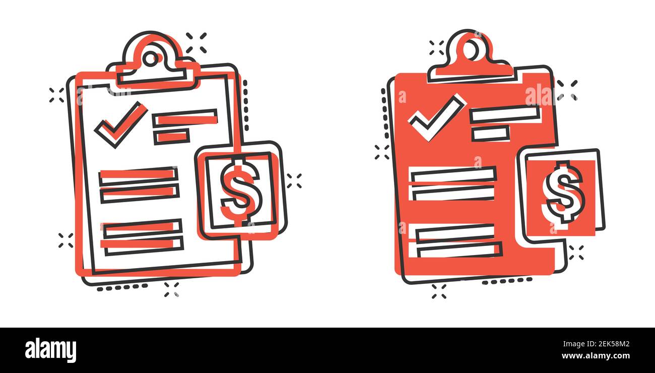 Document checklist icon in comic style. Report cartoon vector ...