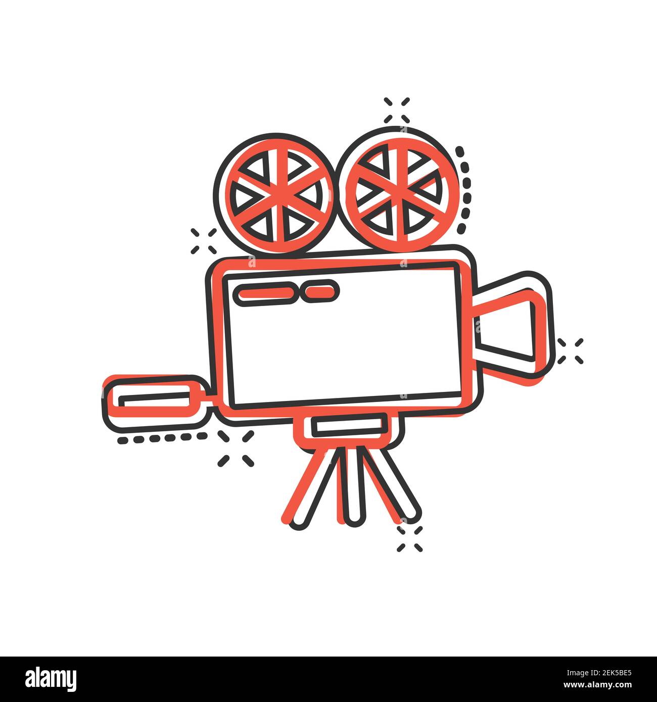 Projector icon in comic style. Cinema camera cartoon vector illustration on white isolated background. Movie splash effect business concept. Stock Vector