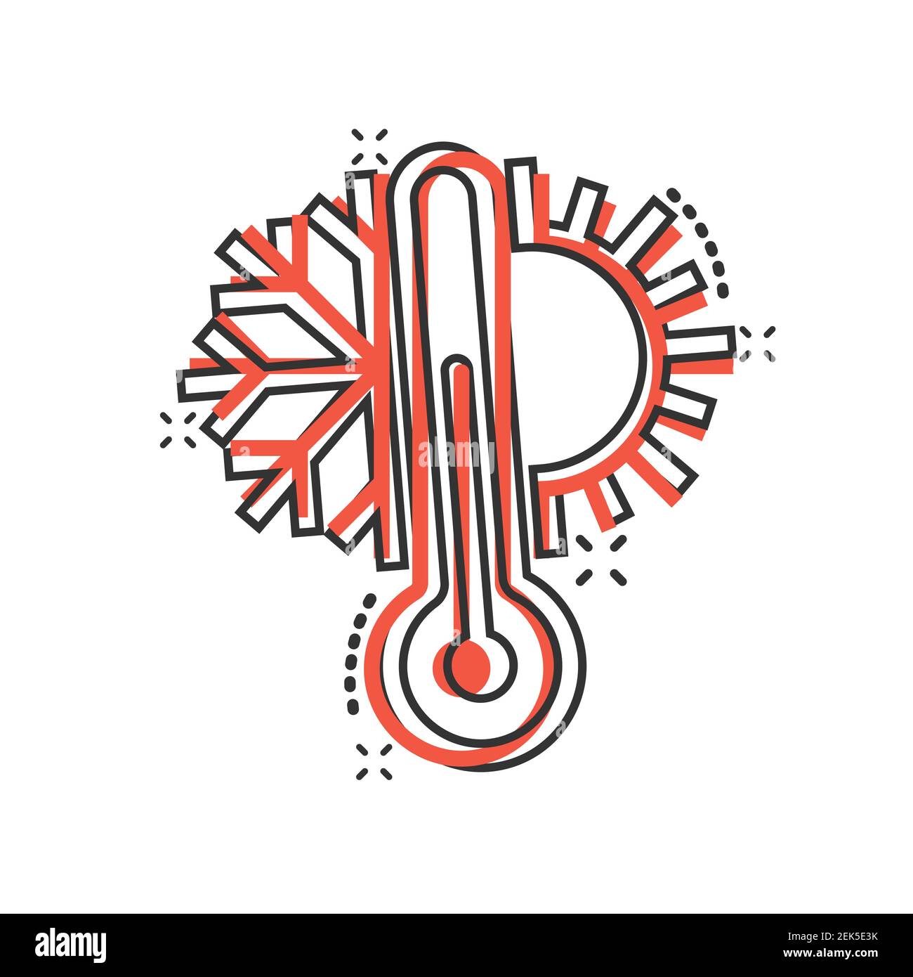 Thermometer climate control icon in comic style. Meteorology balance cartoon vector illustration on white isolated background. Hot, cold temperature s Stock Vector