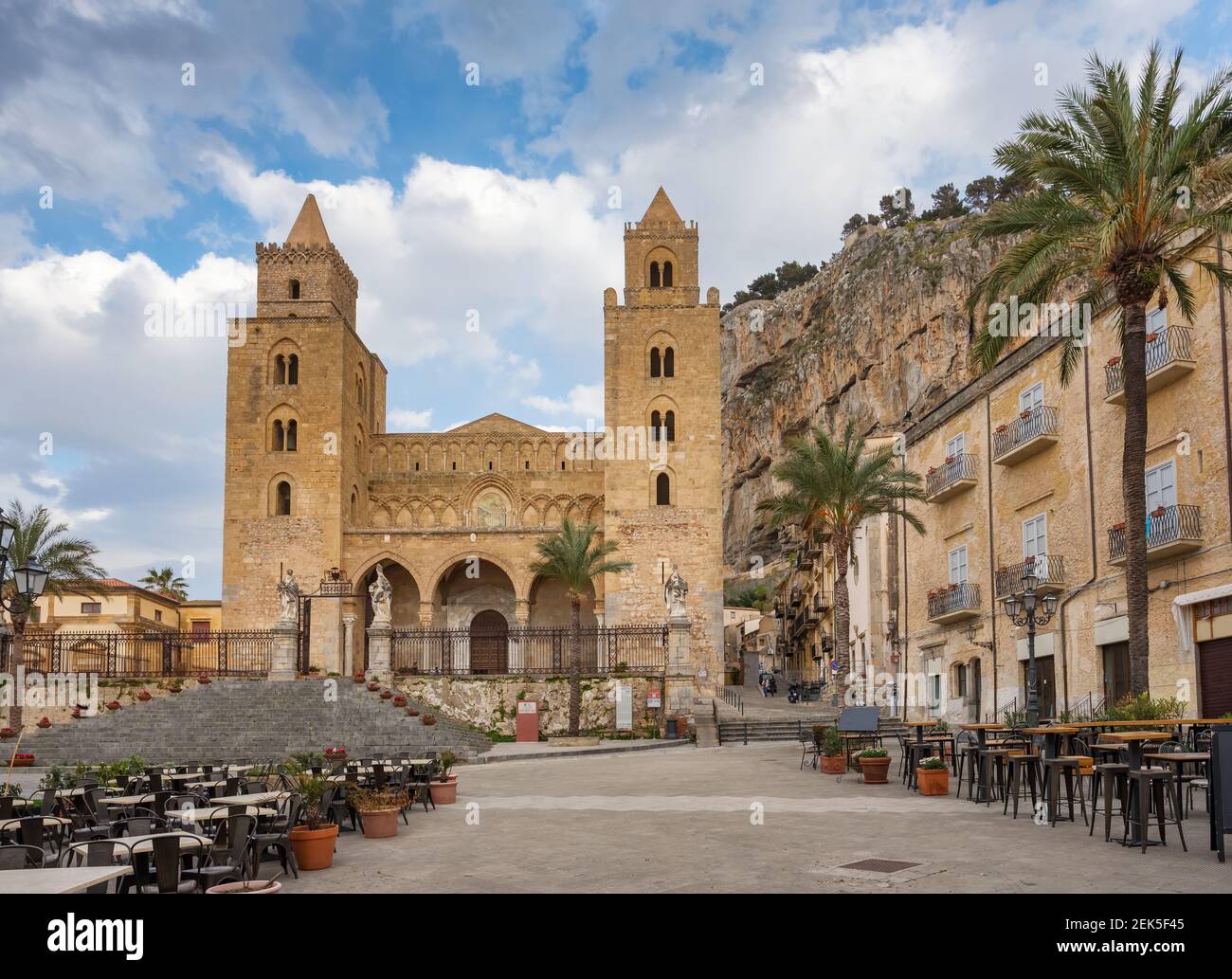 Cathedral Basilica of Cefalu at square Piazza del Duomo in the old town of Cefalu, Sicily Stock Photo