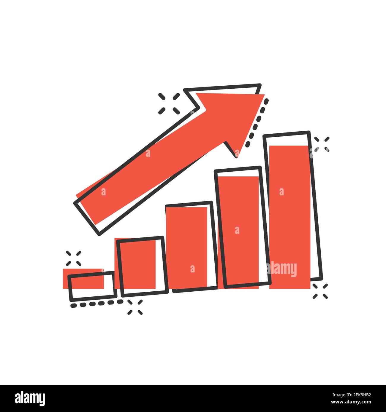 Growing bar graph icon in comic style. Increase arrow cartoon vector ...