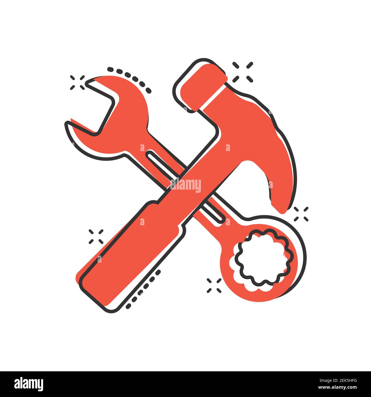 Wrench and screwdriver icon in comic style. Spanner key cartoon vector ...