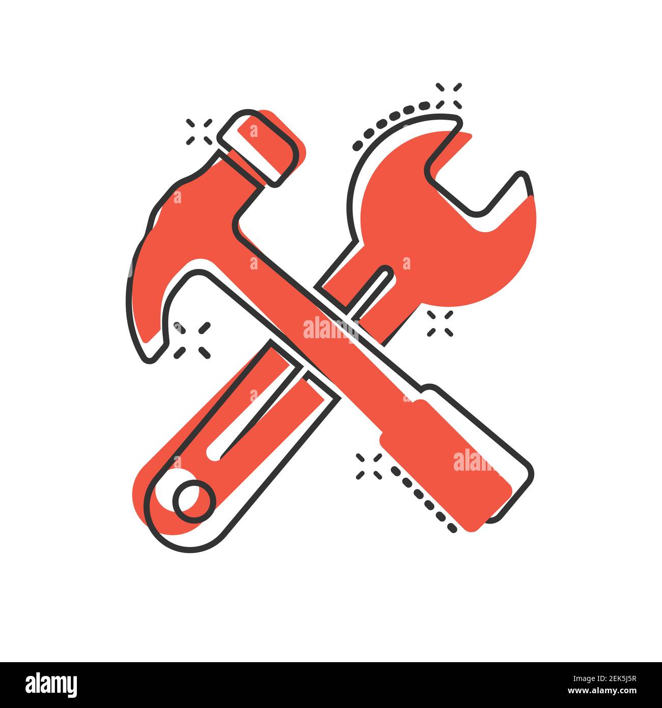 Wrench and screwdriver icon in comic style. Spanner key cartoon vector ...