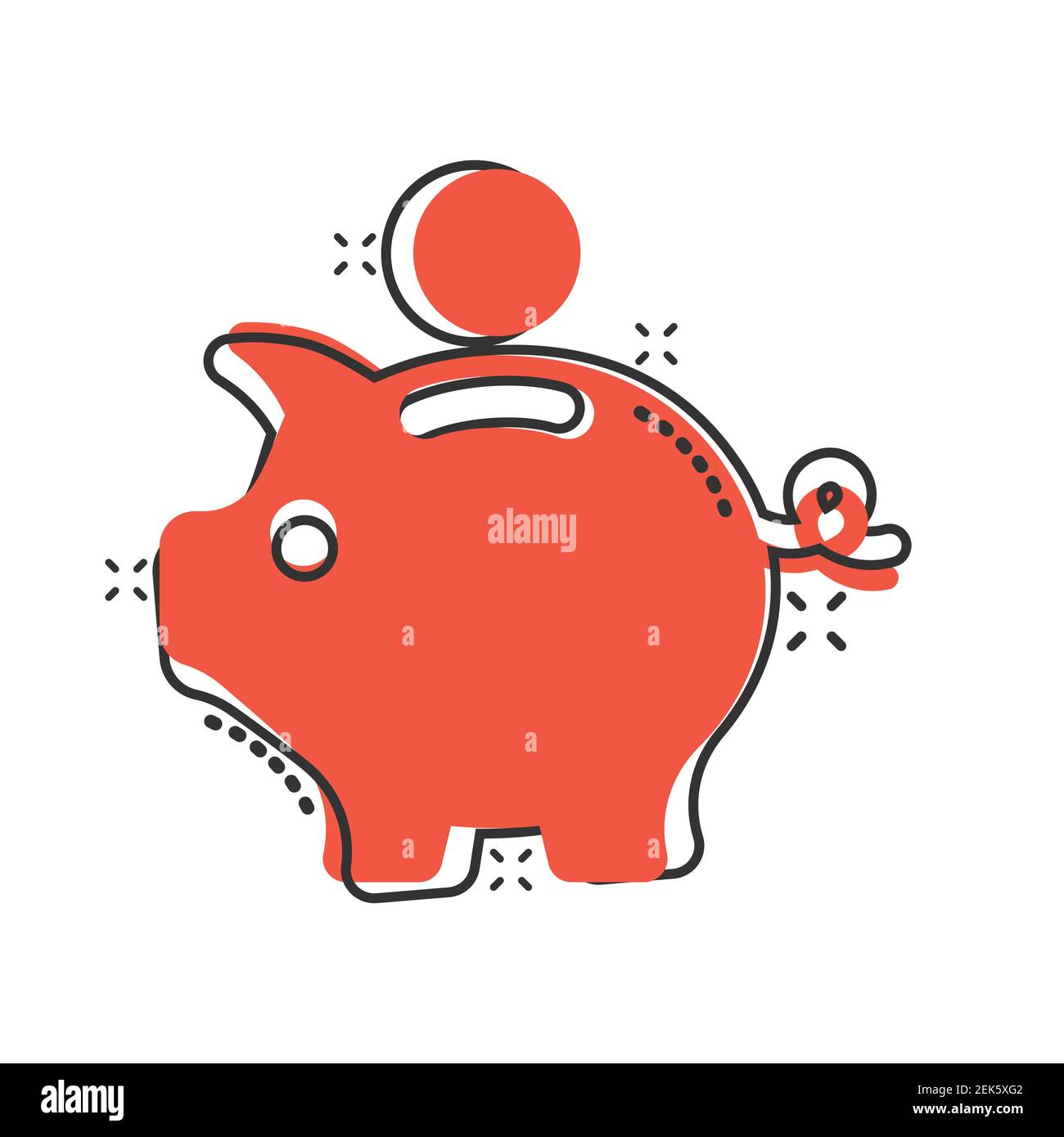Money box icon in comic style. Pig container cartoon vector illustration on white isolated background. Piggy bank splash effect business concept. Stock Vector