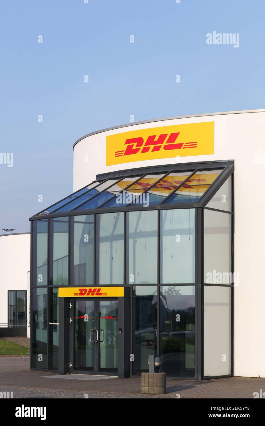 Vejle, Denmark - September 10, 2016: DHL office building. DHL Express is a division of the german logistics company Deutsche Post DHL Stock Photo