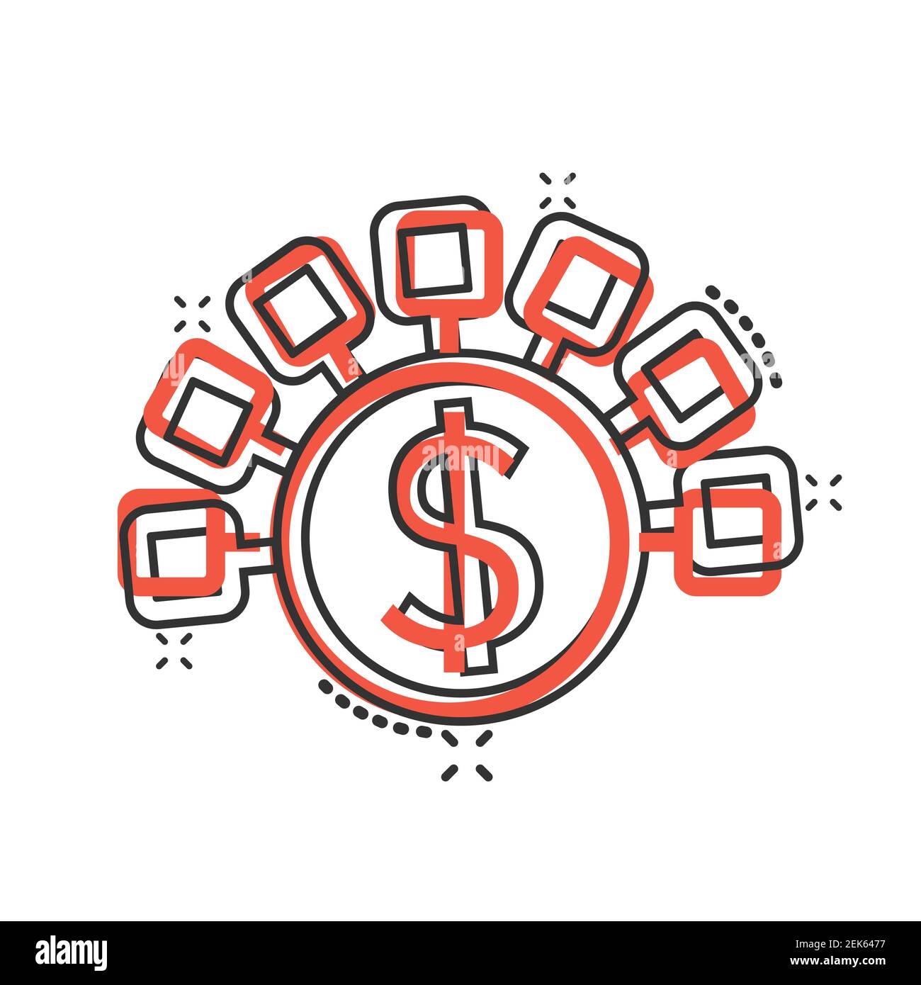 Money revenue icon in comic style. Dollar coin cartoon vector illustration on white isolated background. Finance structure splash effect business conc Stock Vector