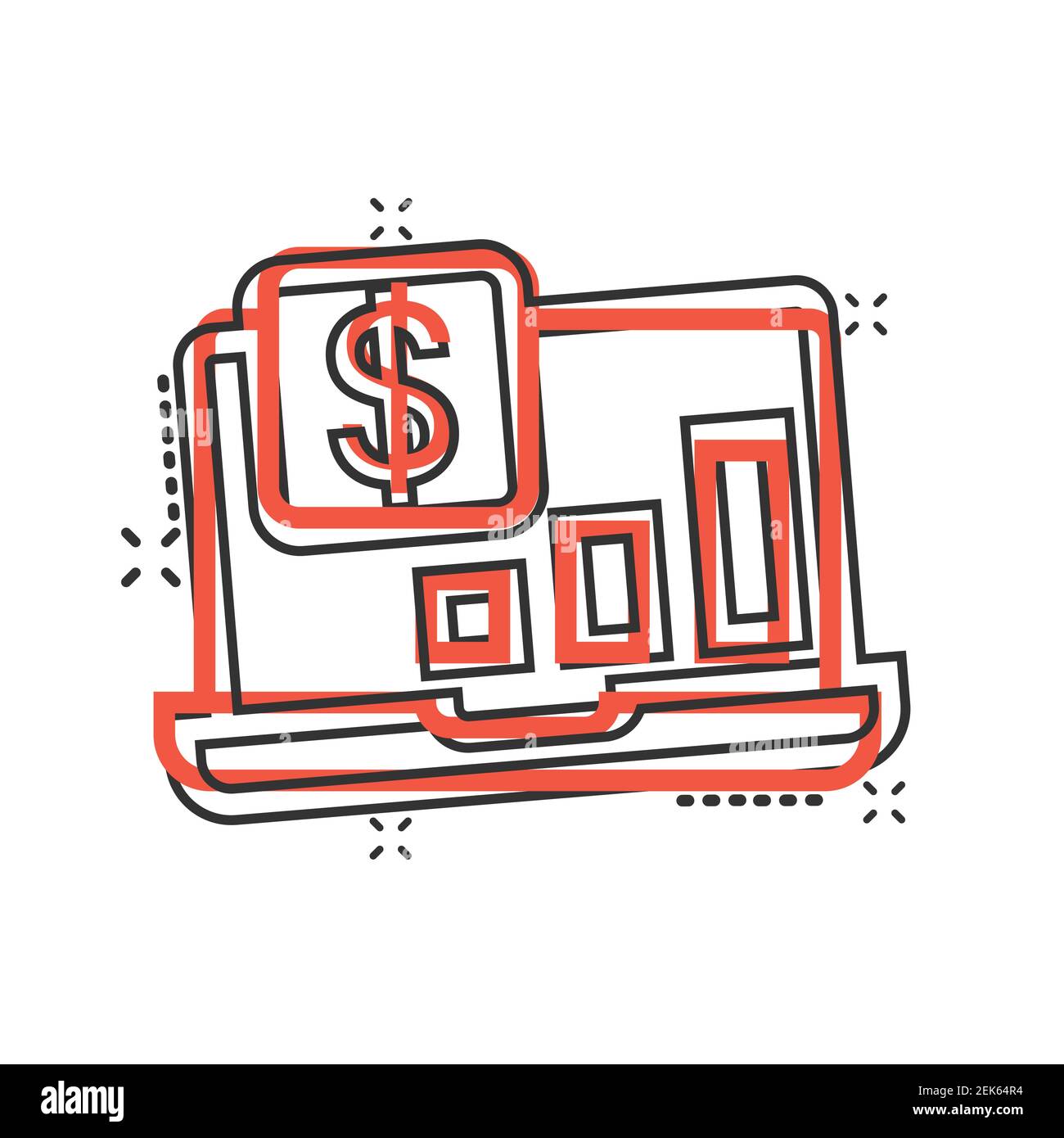 Laptop computer chart icon in comic style. Money diagram cartoon vector ...