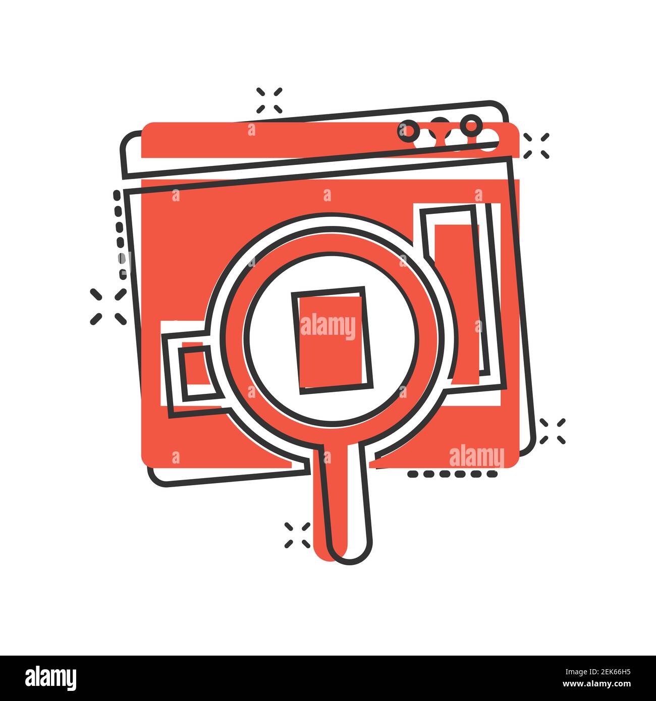 Market trend icon in comic style. Growth arrow with magnifier cartoon vector illustration on white isolated background. Increase splash effect busines Stock Vector