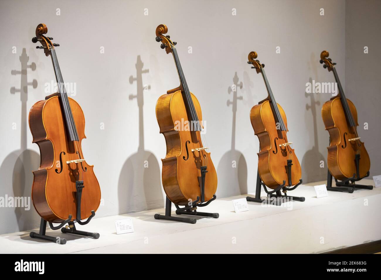 QUESHAN, CHINA - JUNE 14, 2020 - Handmade violin. Queshan County, Henan  Province, China, June 14, 2020. The violin made by Queshan County occupies  more than 80% of the Chinese market, and