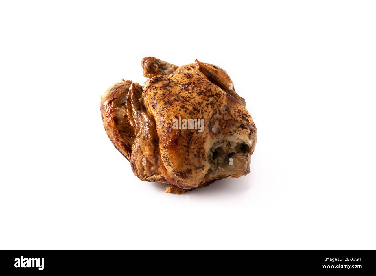 Homemade roasted chicken isolated on white background Stock Photo