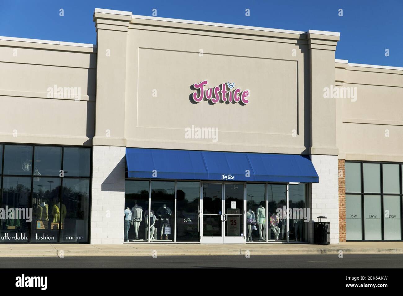 A logo sign outside of a Justice retail store location in Gambrills, Maryland on June 8, 2020