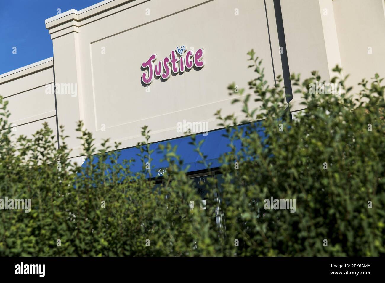 A logo sign outside of a Justice retail store location in Gambrills, Maryland on June 8, 2020