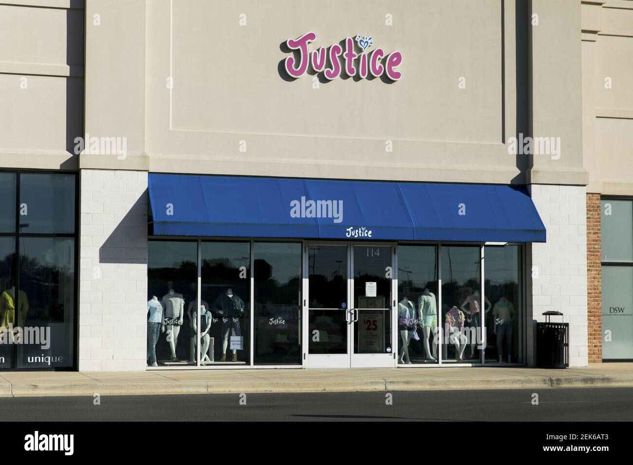 A logo sign outside of a Justice retail store location in Gambrills, Maryland on June 8, 2020