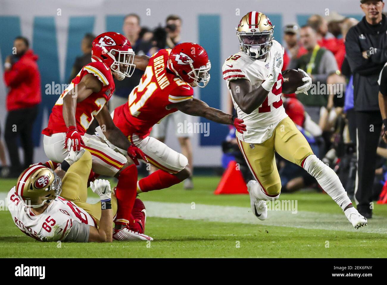 San Francisco 49ers Deebo Samuel (19) walks on the field during an NFL  football game against the Kansas City Chiefs, Saturday, Aug. 14, 2021, in  Santa Clara, Calif. (AP Photo/Scot Tucker Stock