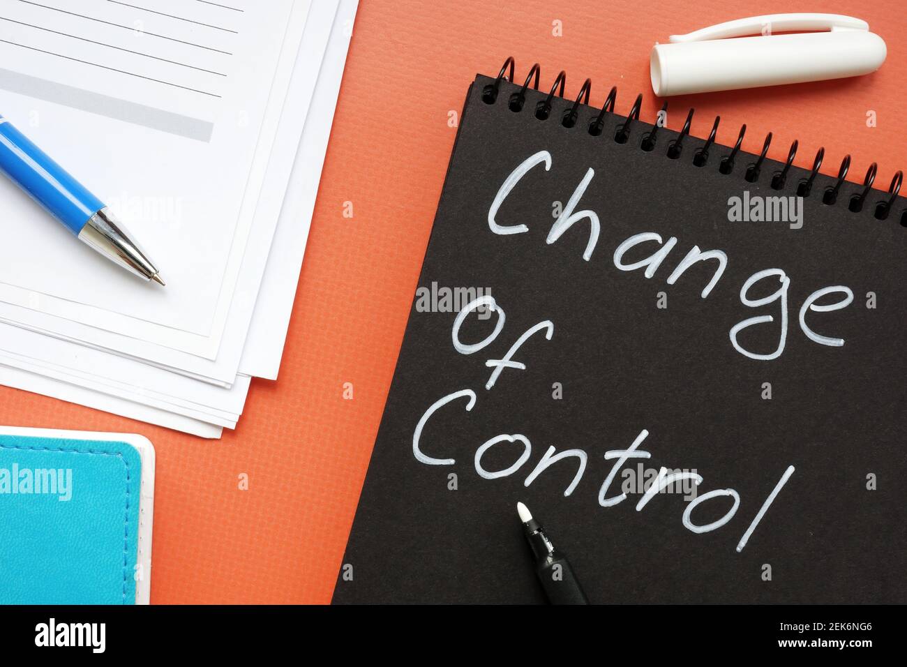 Change of control phrase on the black notepad. Management concept. Stock Photo