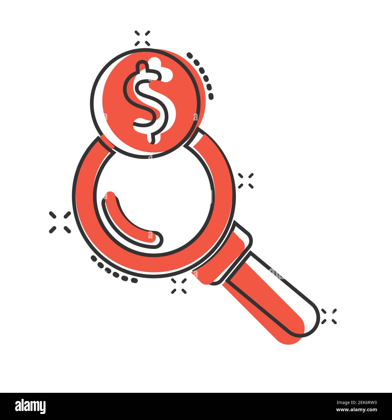 Magnifier glass with money icon in comic style. Dollar search cartoon ...