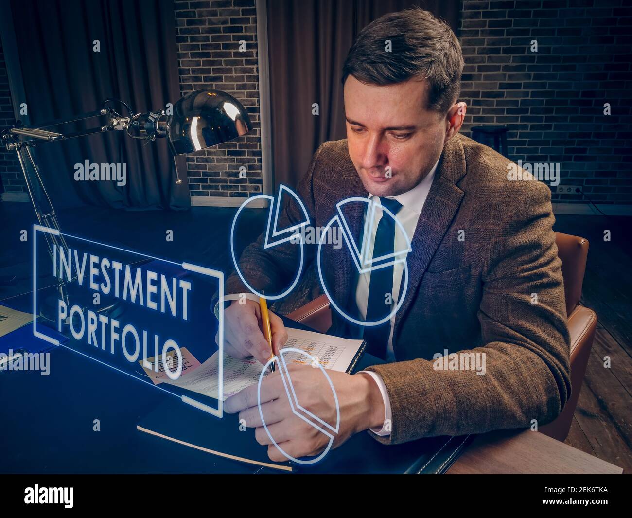 Manager and investment portfolio management info in the office. Stock Photo
