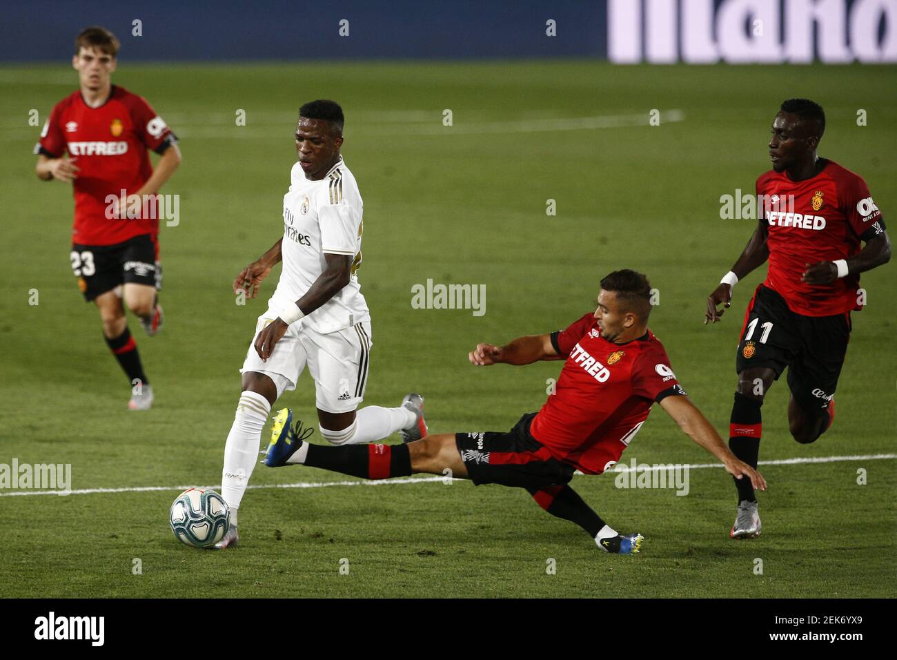 Vinicius Junior of Real Madrid scores the 2-0 during the La Liga match ...