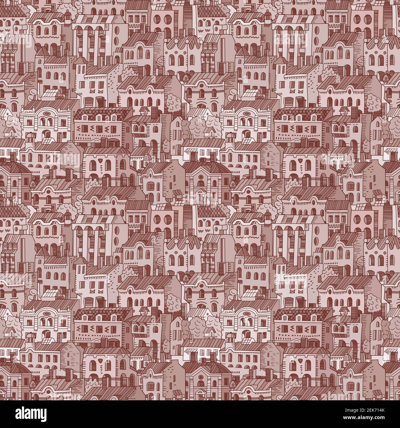 Hand drawn houses seamless pattern Stock Photo - Alamy