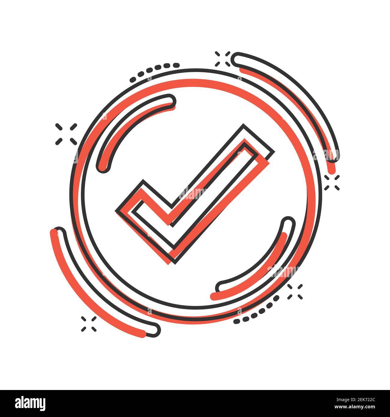 Check mark sign icon in comic style. Confirm button cartoon vector  illustration on white isolated background. Accepted splash effect business  concept Stock Vector Image & Art - Alamy