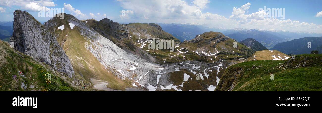 Panorama view: Rofan Mountains at the Achensee, near Maurach, Austria ...