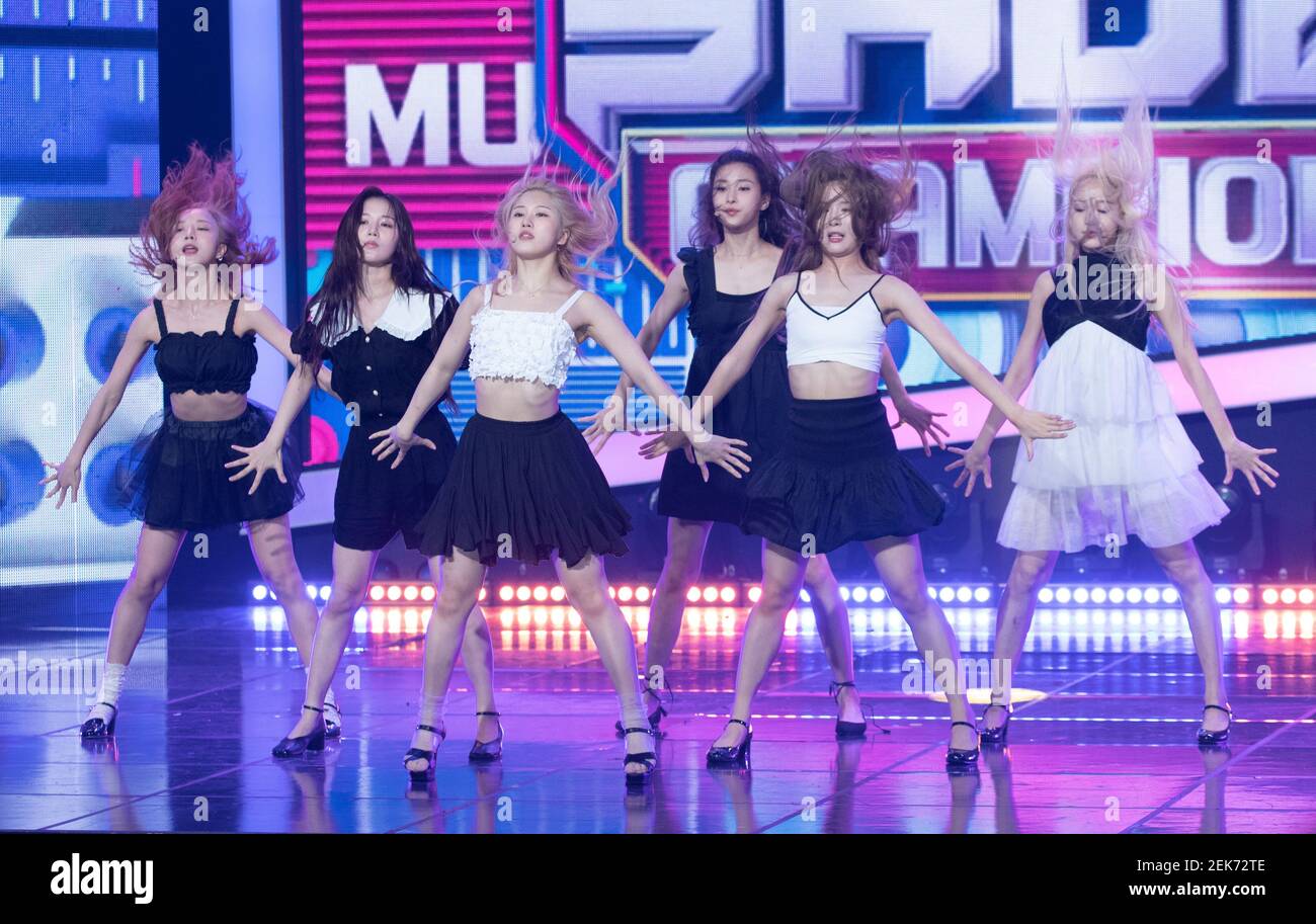 24 June 2020 - Goyang, South Korea : South Korean girl group Nature, performs on the stage during a MBC TV K-Pop music chart program 'Show Champion' at MBC Dream Center