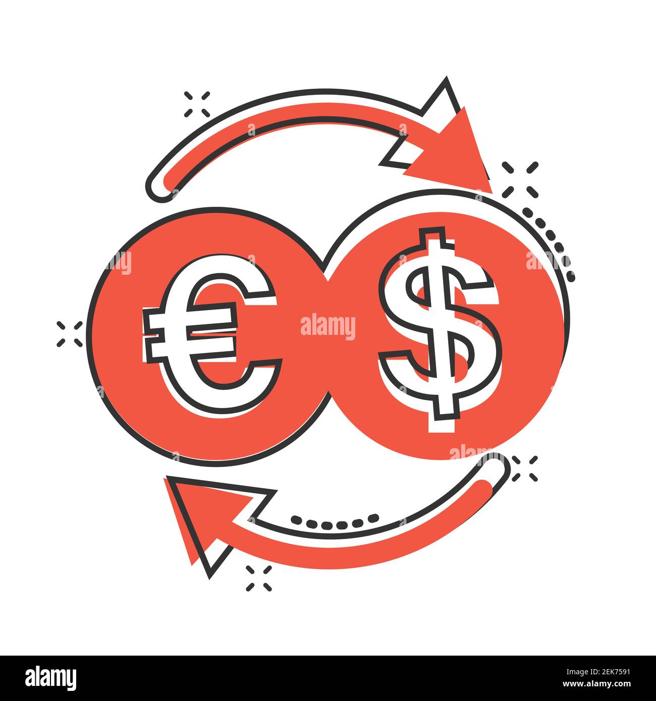 Currency exchange icon in comic style. Dollar euro transfer cartoon ...
