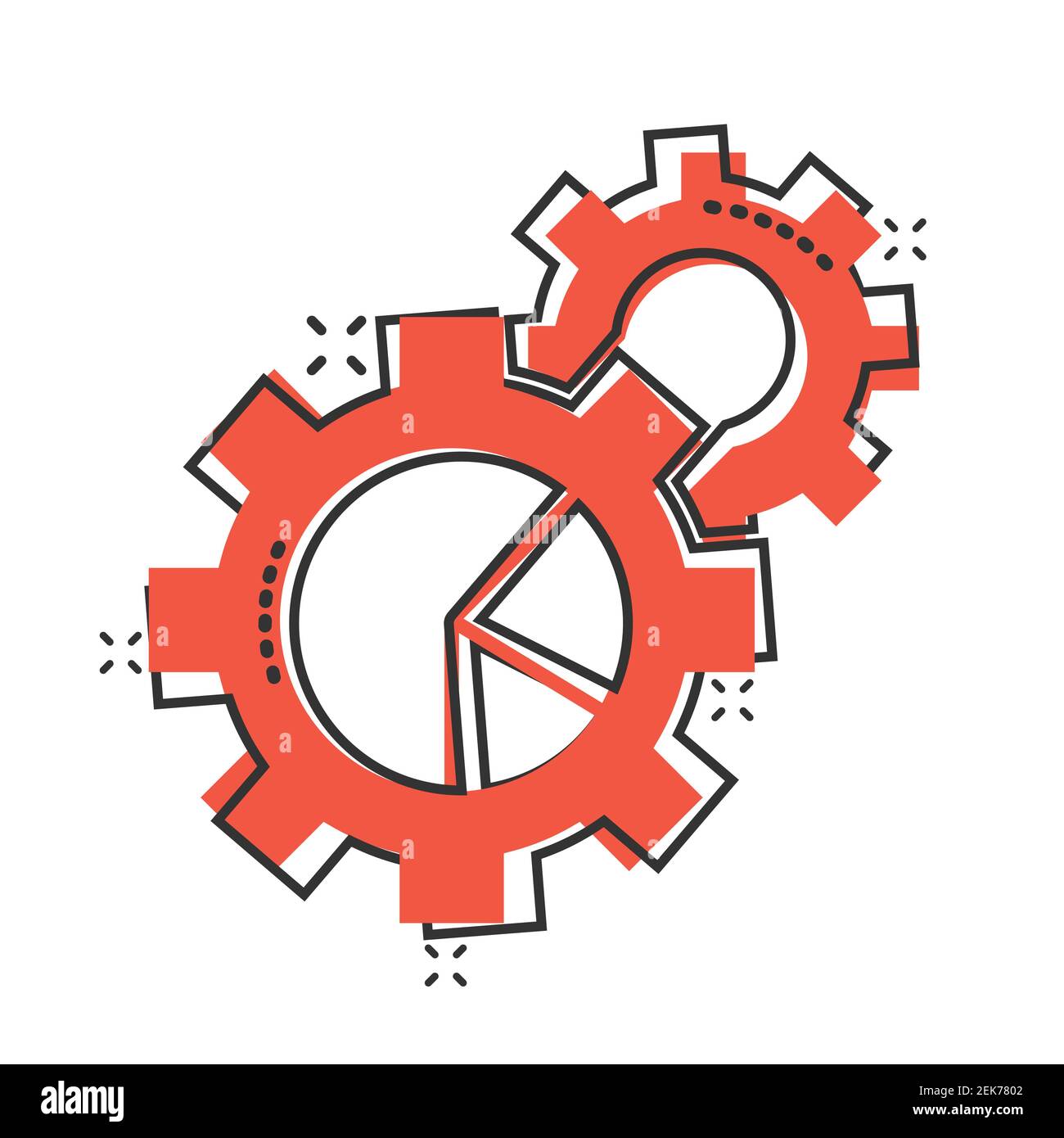 Workflow chart icon in comic style. Gear with diagram cartoon vector