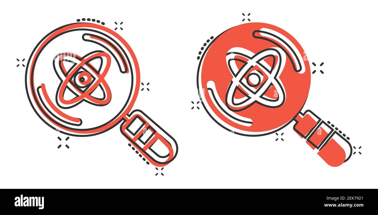 Science magnifier icon in comic style. Virus search cartoon vector ...