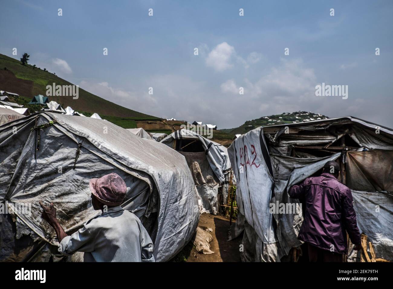 A refugees camp near to the rich coltan mines. Masisi area, North Kivu, DRC Stock Photo
