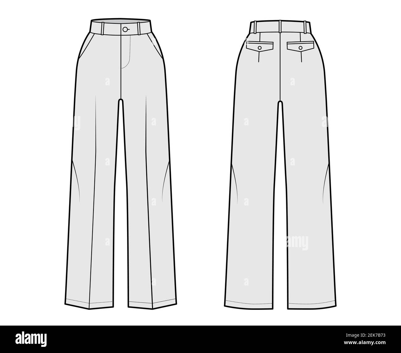 Pants bell-bottom technical fashion illustration with normal waist
