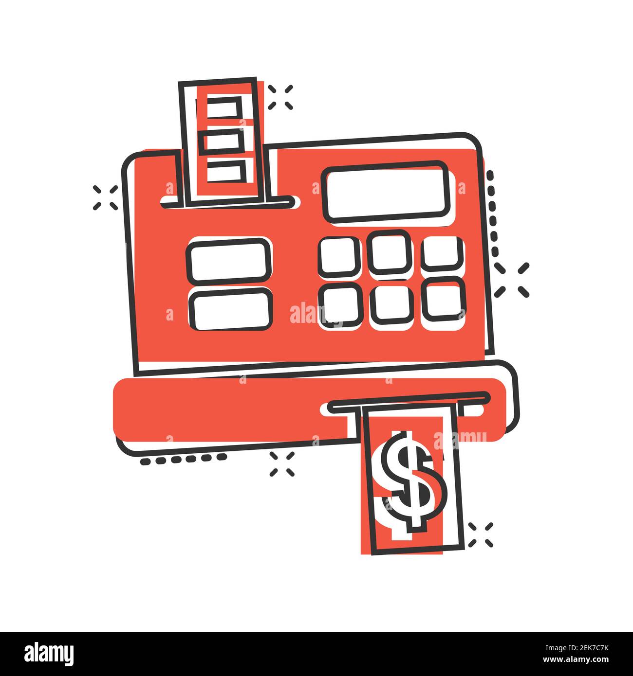 Cash register icon in comic style. Check machine cartoon vector