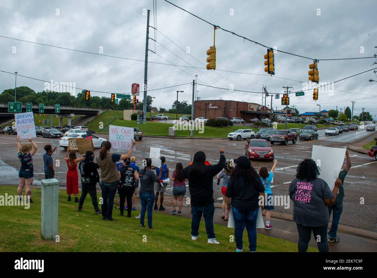 The third "I Can't Breathe" Rally with an attendance of 20 people gather together with signs and protest against the confederate flag in Jackson, Tenn., Friday, June 26, 2020. (Photo by Stephanie Amador / The Jackson Sun/USA Today Network/Sipa USA) Stock Photo