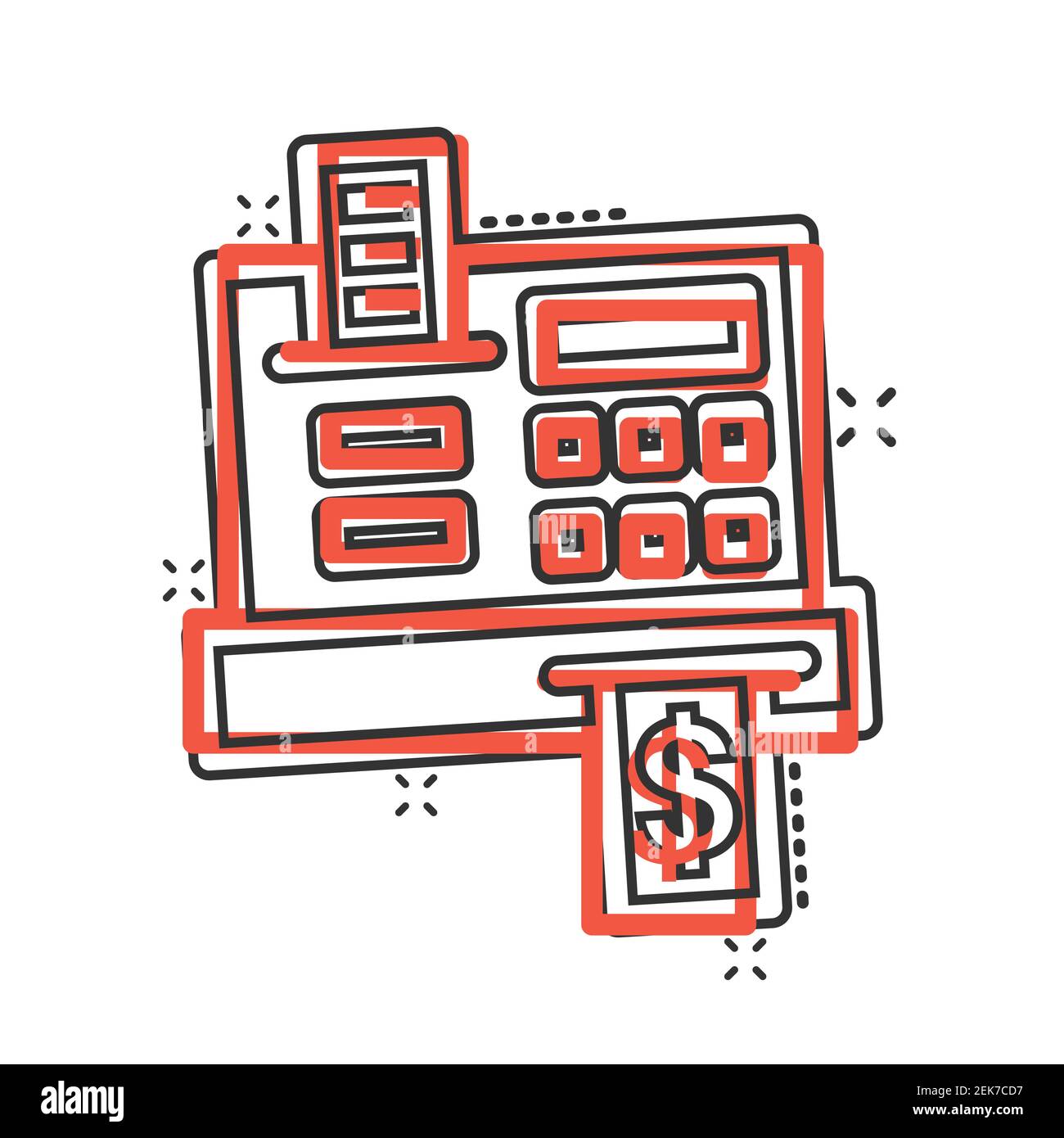 Cash register icon in comic style. Check machine cartoon vector