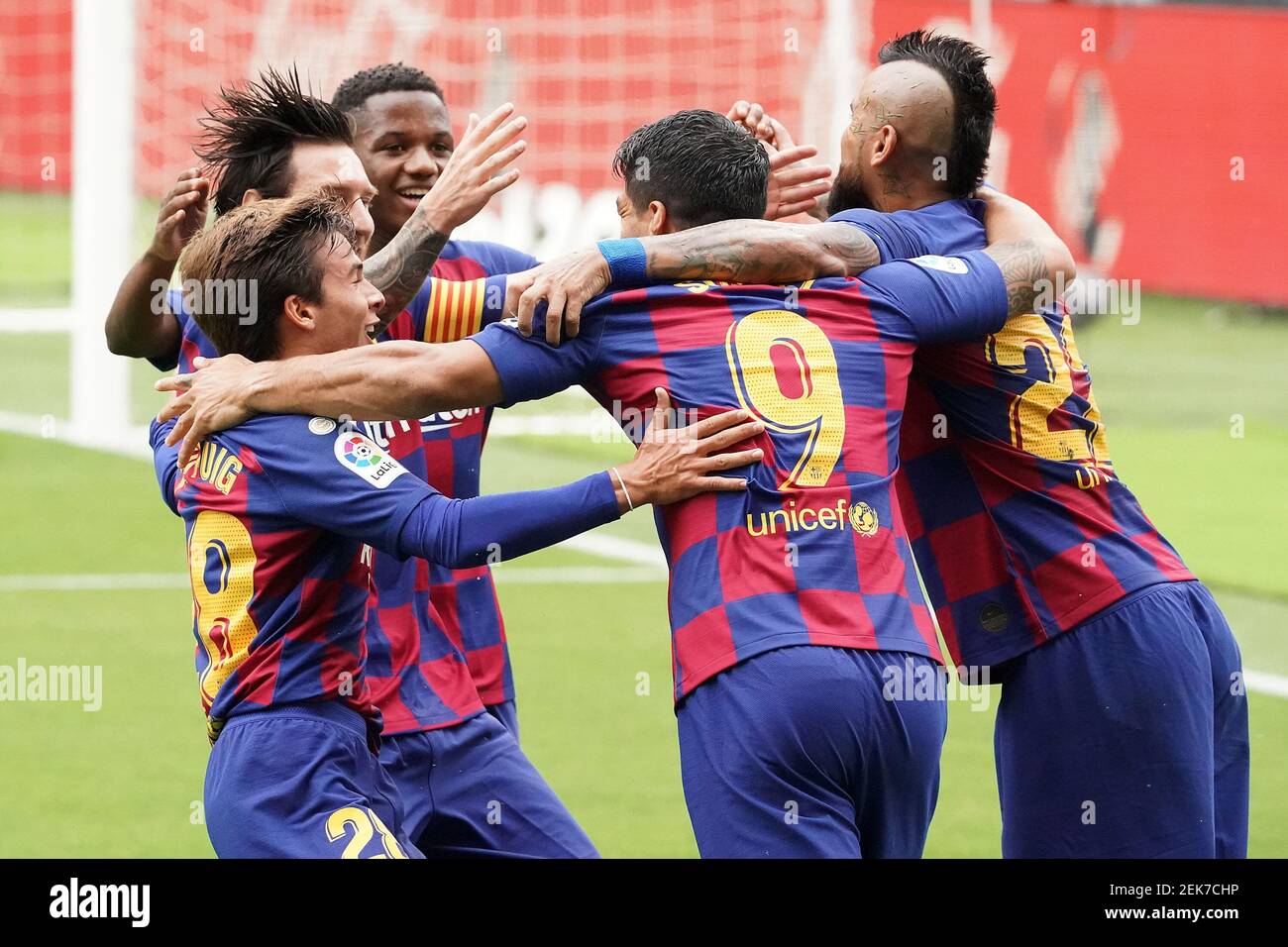 Fc Barcelona S Riqui Puig Leo Messi Ansu Fati Luis Suarez And Arturo Vidal Celebrate Goal During La Liga Match June 27 2020 Photo By Acero Alter Photos Sipa Usa Stock Photo Alamy