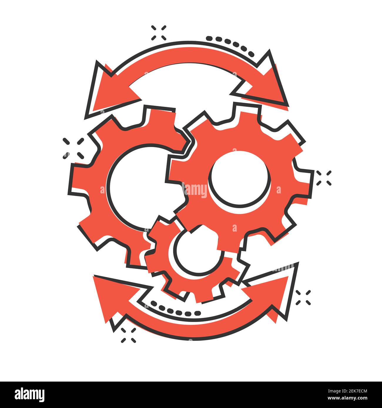 Workflow icon in comic style. Gear effective cartoon vector illustration on white isolated background. Process organization splash effect business con Stock Vector