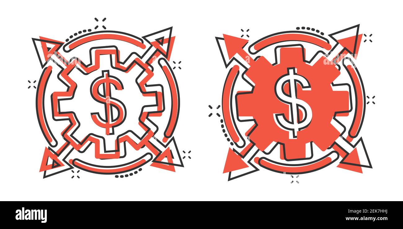 Money revenue icon in comic style. Dollar coin cartoon vector illustration on white isolated background. Finance structure splash effect business conc Stock Vector