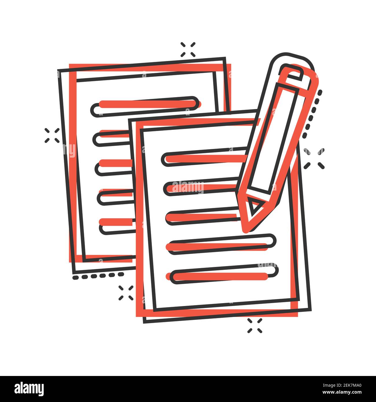 Document note with pen icon in comic style. Paper sheet pencil cartoon  vector illustration on white background. Notepad document splash effect  busines Stock Vector Image & Art - Alamy