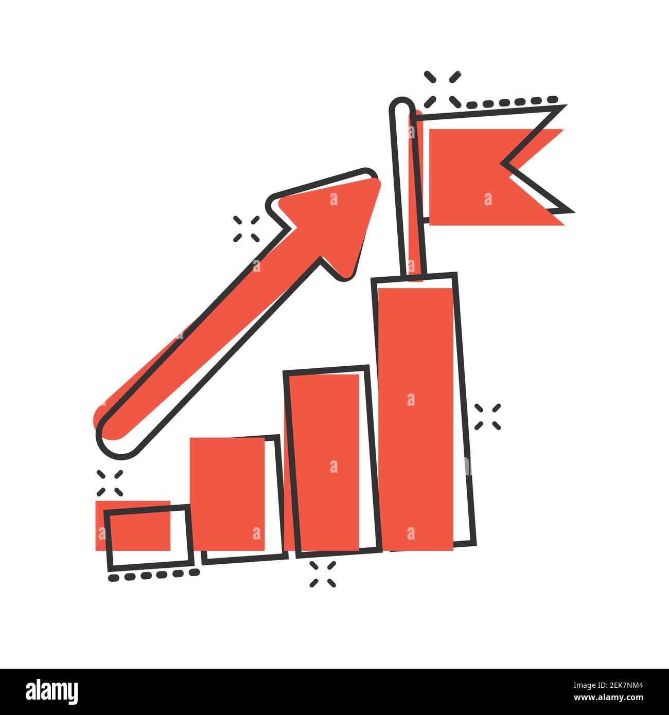 Stair with finish flag icon in comic style. Leadership challenge ...