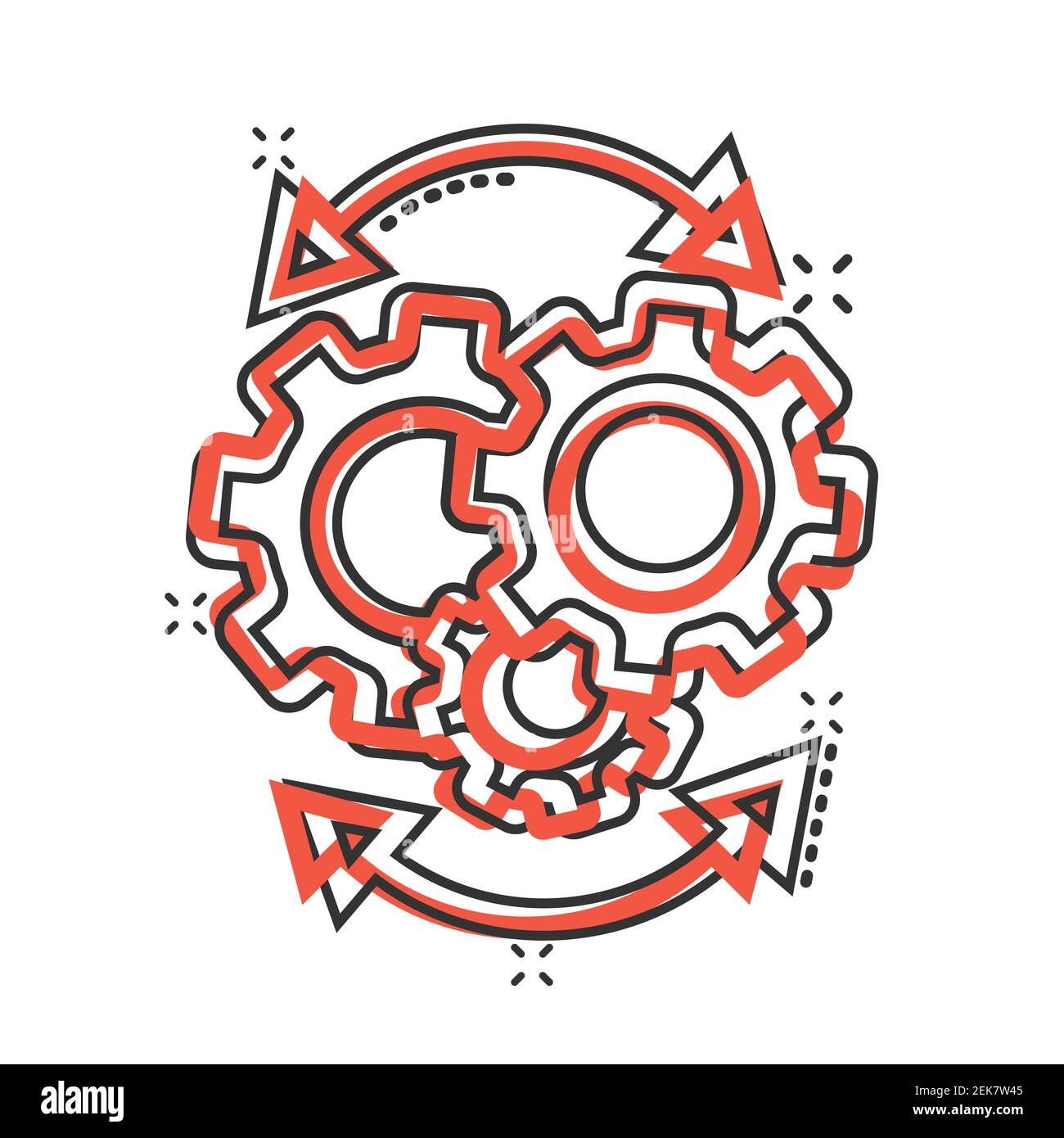 Workflow icon in comic style. Gear effective cartoon vector illustration on white isolated background. Process organization splash effect business con Stock Vector