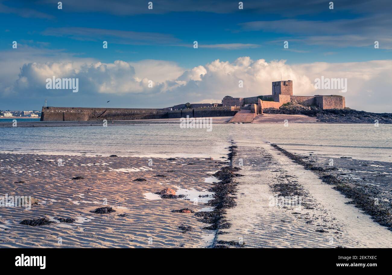 Saint Aubin Fort in a low tide, bailiwick of Jersey, Channel Islands Stock Photo