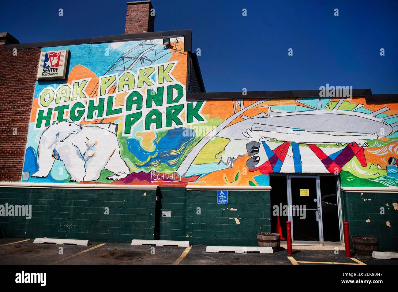 Untitled by Ben Schuh. Hiland Park Hardware Company, 6th Avenue and Euclid Avenue. (Photo by Olivia Sun/The Register/USA Today Network/Sipa USA) Stock Photo