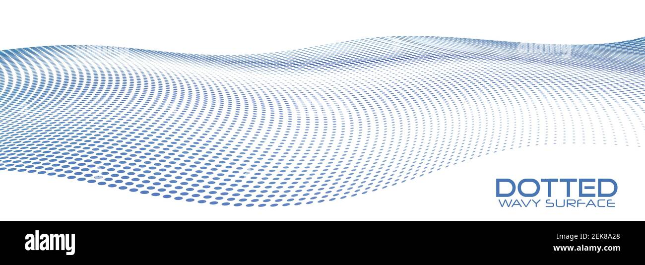 Abstract blue dotted wave surface with halftone effect.Vector graphics Stock Vector