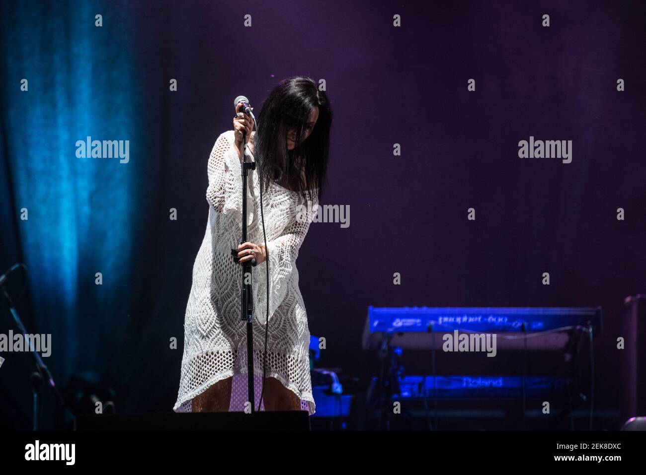 Italian singer Rosamaria Tempone known as Rosmy opens for Daniele Durante  who presents Taranta a preview of the Contaminafro Festival 2020 at the  Sforzesco Castle in Milan. Milan (Italy), July 5th, 2020 (