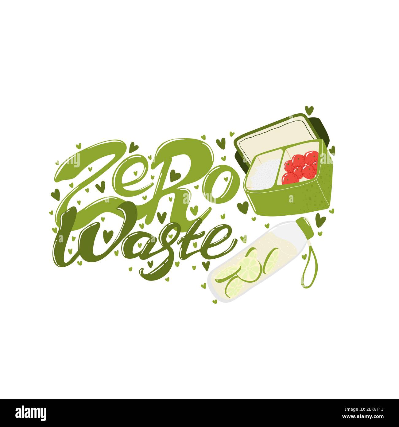 Inspirational quote slogan zero waste, for eco friendly lifestyle. Vector composition with illustration and lettering. Environmental ecological phrase Stock Vector